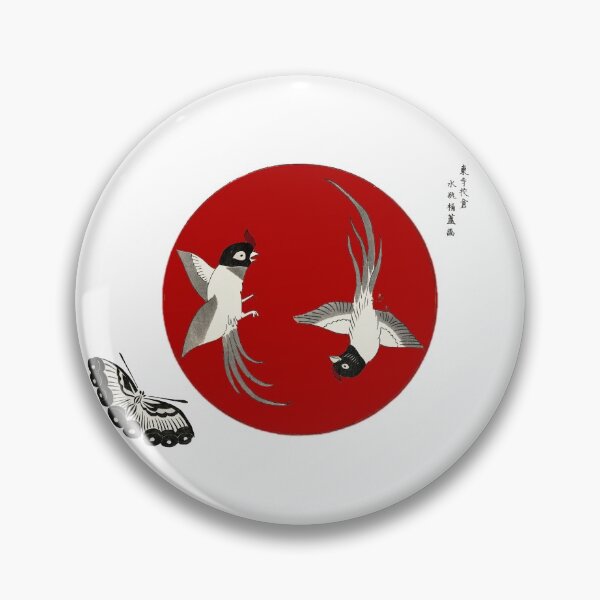 Item preview, Japanese Flag - Woodblock Print of Birds and Butterfly designed and sold by weavernap.