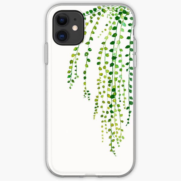 Green string of pearls ink illustration botanical nature iPhone Soft Case
