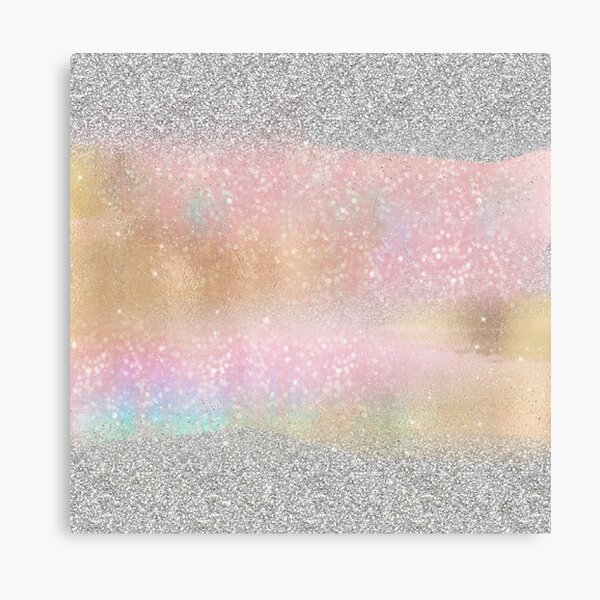 "Elegant Silver Glitter Gold Rainbow Abstract Art" Canvas Print for