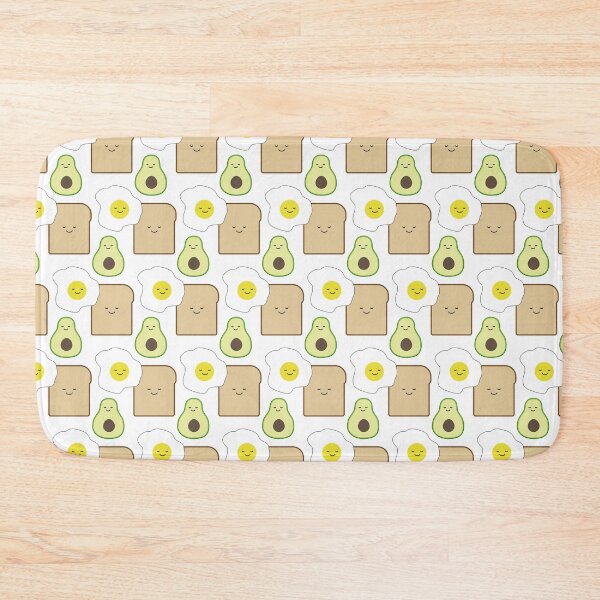 happy avocado, egg and toast pattern Bath Mat