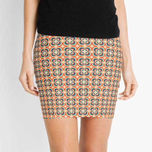 Retro Hippie Circles Butterfly Aqua 8 Color 70s pattern Mini Skirt
