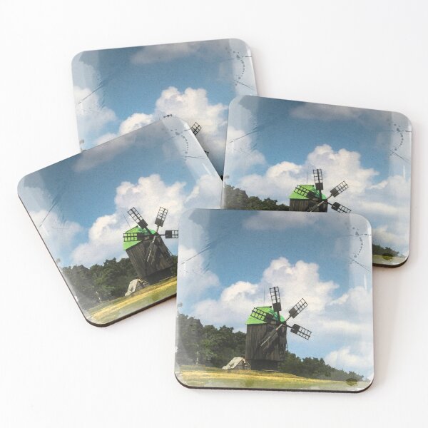 Item preview, Watercolor Ukraine Ancient Wooden Windmill & Tin Roofs on Meadow designed and sold by r-silver.