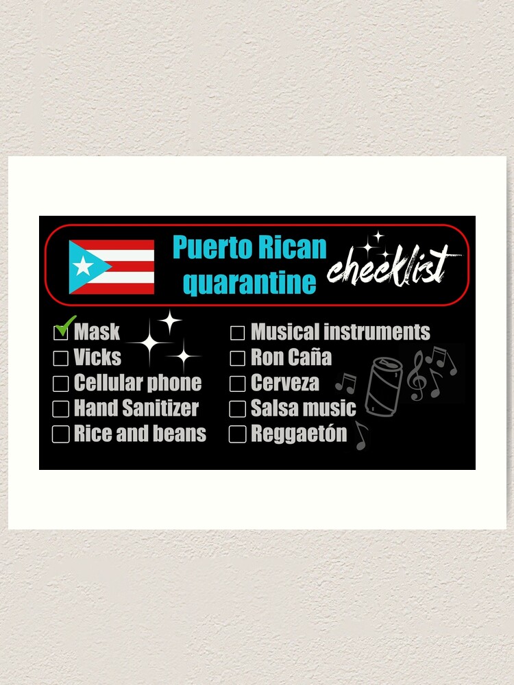 "The Puerto Rican Quarantine checklist with the Puerto Rico Flag" Art