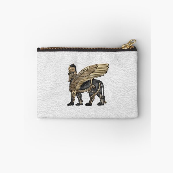 Item preview, Assyrian Winged Lion - Gold and Black Lamassu over White Leather designed and sold by Serge Averbukh Art Studio.