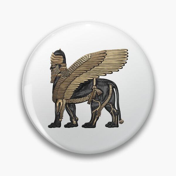 Item preview, Assyrian Winged Lion - Gold and Black Lamassu over White Leather designed and sold by Serge Averbukh Art Studio.