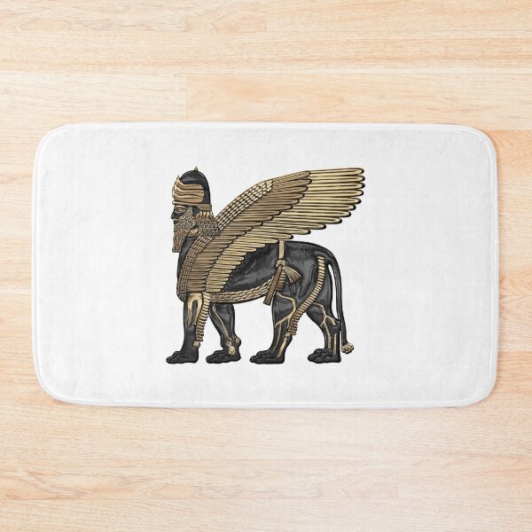 Item preview, Assyrian Winged Lion - Gold and Black Lamassu over White Leather designed and sold by Serge Averbukh Art Studio.
