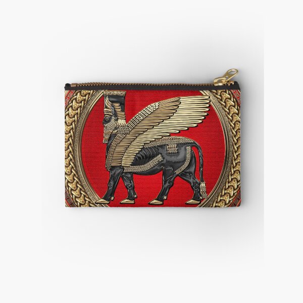 Item preview, Assyrian Winged Bull - Gold and Black Lamassu on Red and Gold Medallion over Black Leather designed and sold by Serge Averbukh Art Studio.