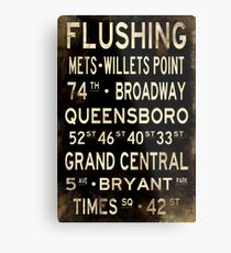 Lienzo metálico Nueva York "Flushing" V1 Letrero de metro apenado