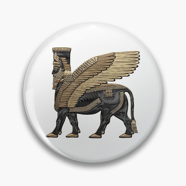 Item preview, Assyrian Winged Bull - Gold and Black Lamassu over White Leather designed and sold by Serge Averbukh Art Studio.