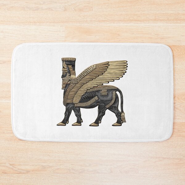 Item preview, Assyrian Winged Bull - Gold and Black Lamassu over White Leather designed and sold by Serge Averbukh Art Studio.