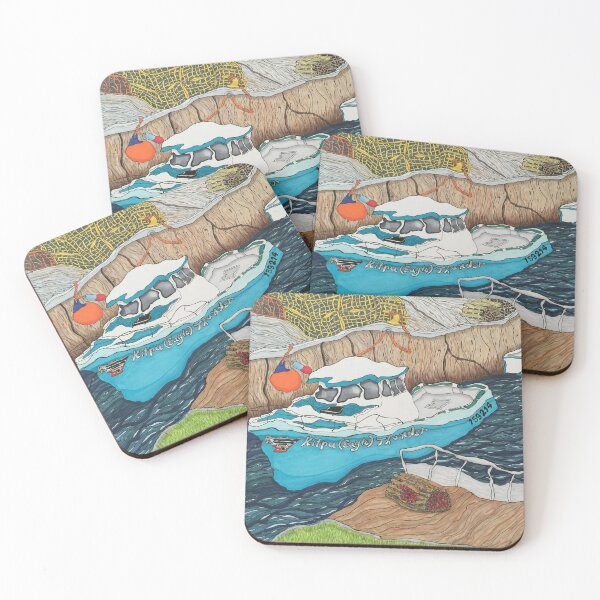 "Pugwash Boats"~Painting by Dawn Langstroth ©2020 Coasters (Set of 4)