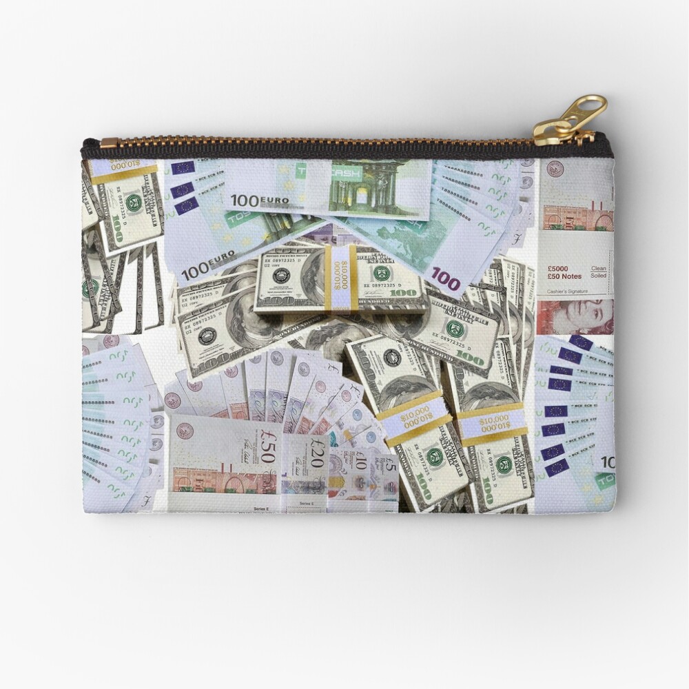 Money Dollars Euros Pounds Thousands Of And Cash Face Mask Zipper Pouch By Glyn123 Redbubble