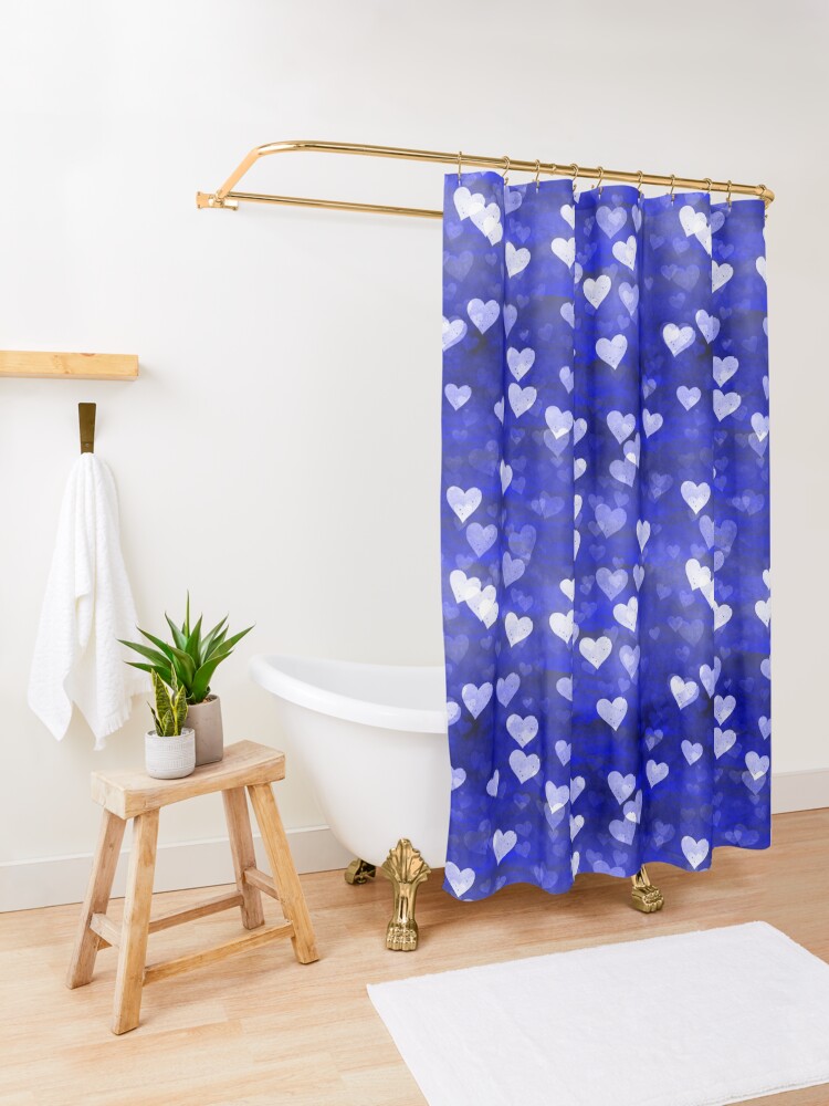 Alternate view of Hearts,blue and white Shower Curtain