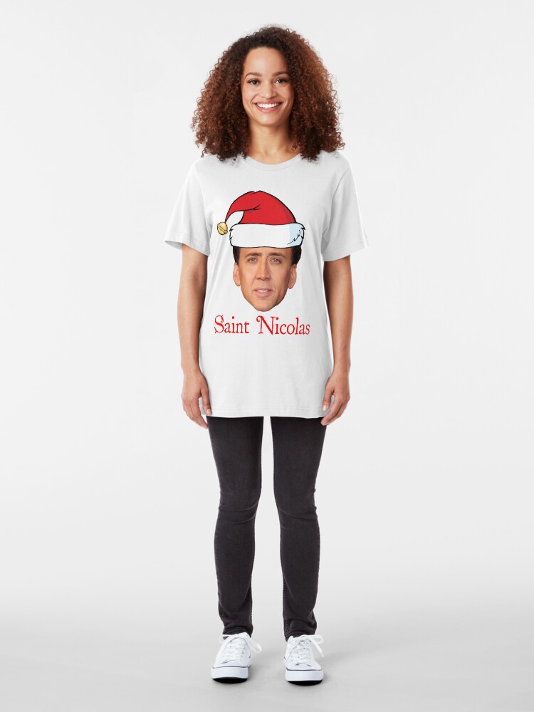 Alternate view of Saint Nicolas Cage Christmas Slim Fit T-Shirt