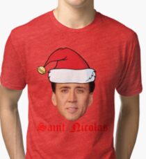 Saint Nicolas Cage Christmas Card Tri-blend T-Shirt