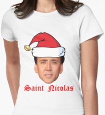 Saint Nicolas Cage Christmas Card Women's Fitted T-Shirt