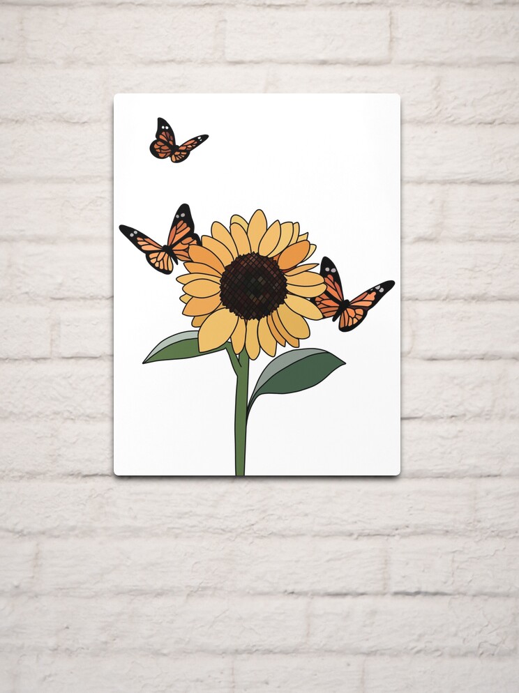 Lámina metálica «Girasol y mariposas» de serenafecteau | Redbubble