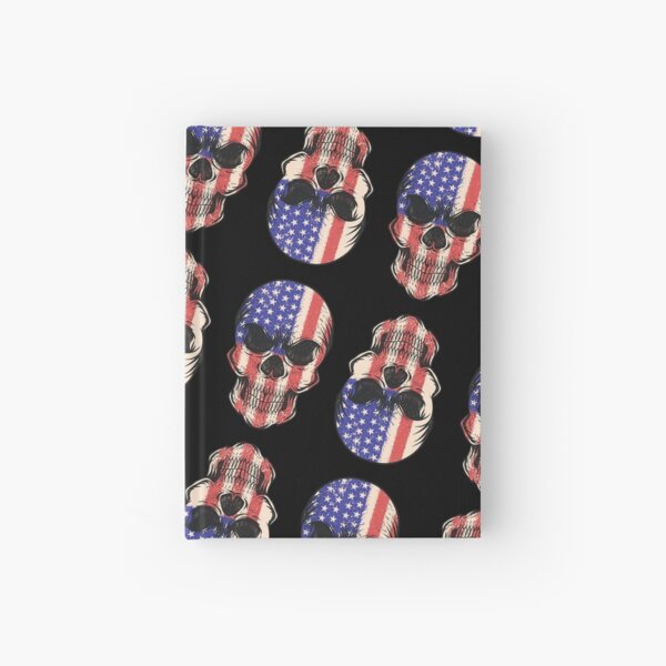 Red, White and Blue Skulls American Flag, Stars and Stripes Design, Artwork, Vector, Graphic Hardcover Journal