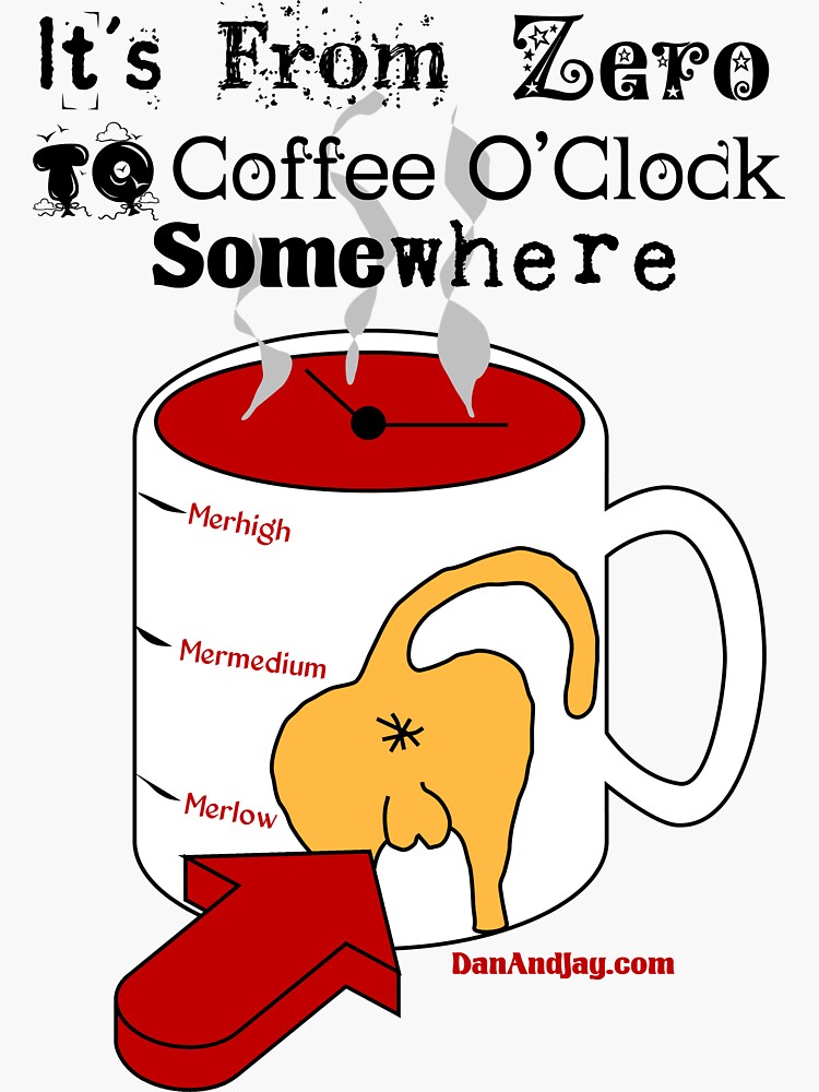 Thumbnail 3 of 3, Sticker, It's from Zero to Coffee O'Clock Somewhere designed and sold by stolendress.