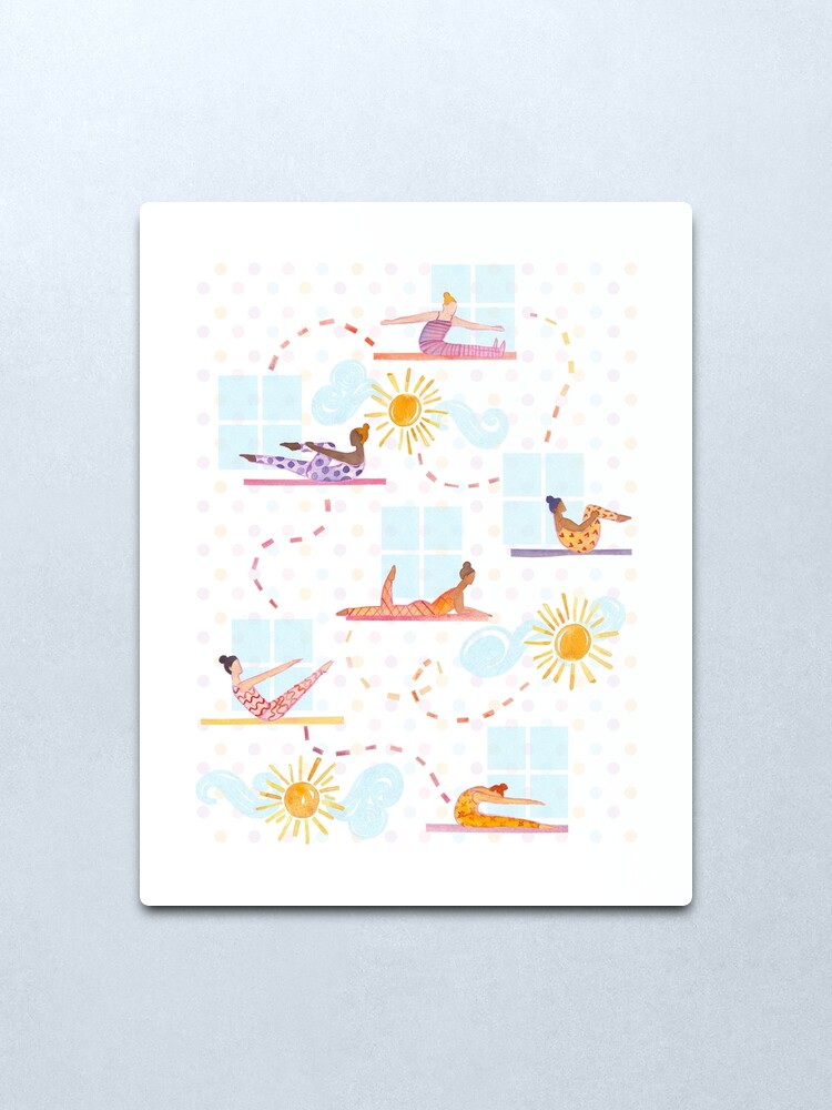 Alternate view of Morning Pilates - Sunshine Pilates Watercolor Artwork Metal Print