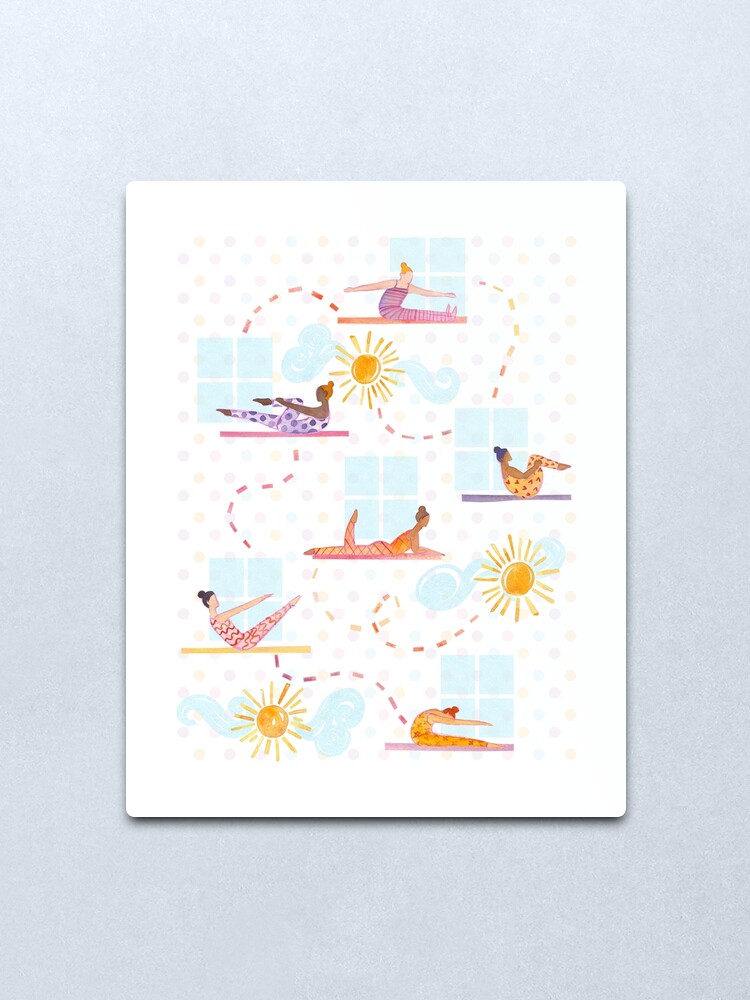Alternate view of Morning Pilates - Sunshine Pilates Watercolor Artwork Metal Print