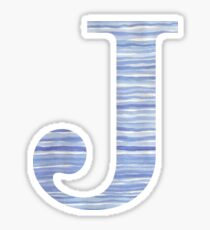 Letter J Blue Watercolor Stripes Monogram Initial Sticker