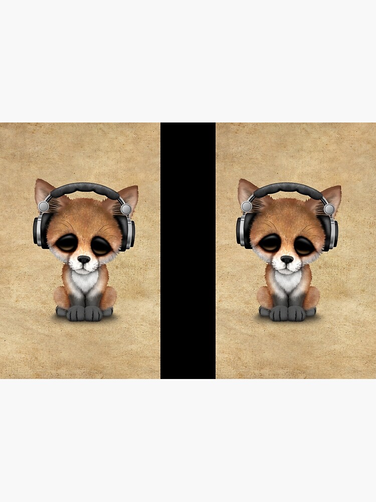 "Cute Red Fox Cub Dj Wearing Headphones " Hardcover Journal for Sale by