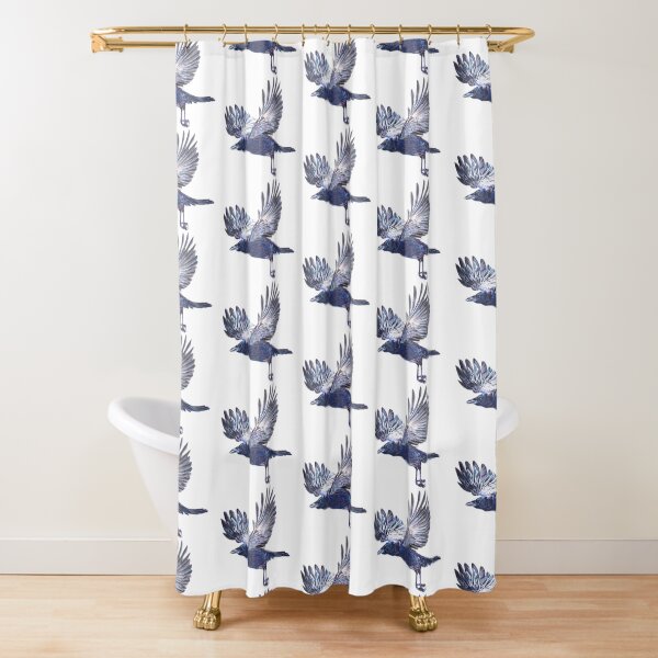 Crow in Flight - coloured pencil drawing Shower Curtain