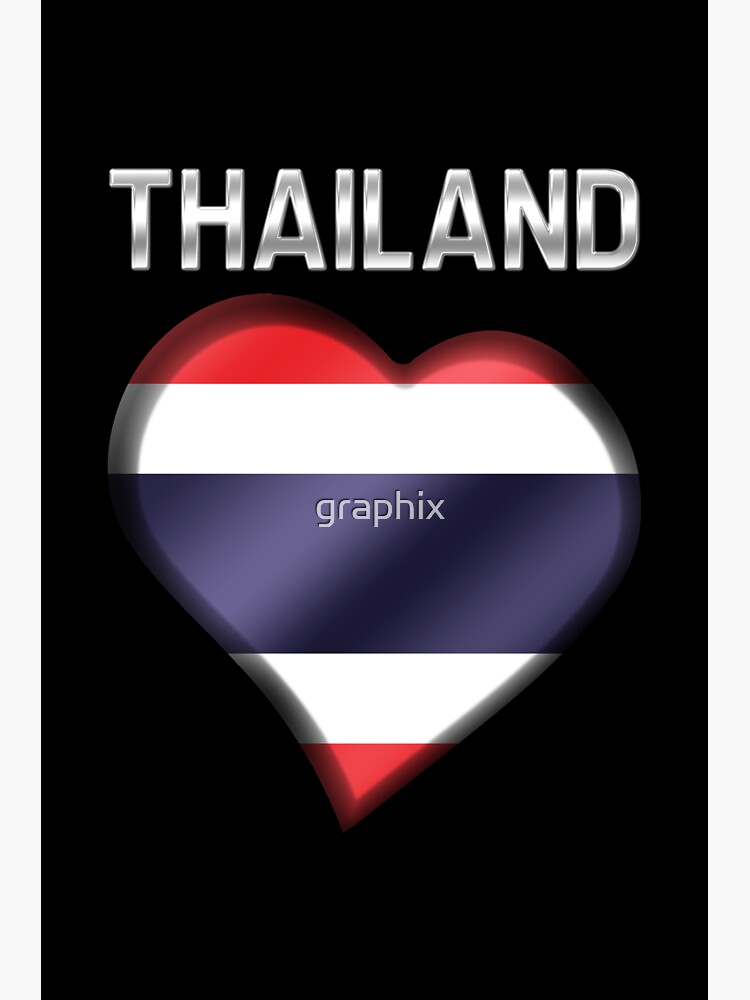 "Thailand Thai Flag Heart & Text Metallic" Sticker for Sale by