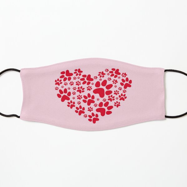 red paw prints heart Kids Mask