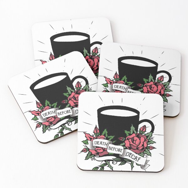 Item preview, Death before decaf, coffee cup, roses, coffee, caffeine designed and sold by SouthPrints.