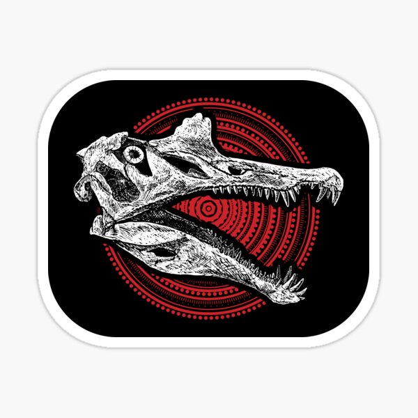 Spinosaurus Skull (with red background) Sticker