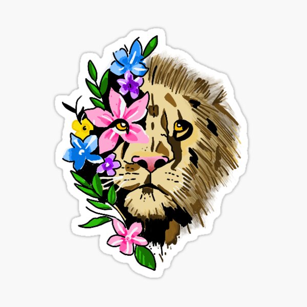 Lion Half Face Stickers Redbubble