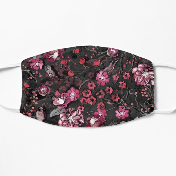Winter Blooms Birds Black Flat Mask