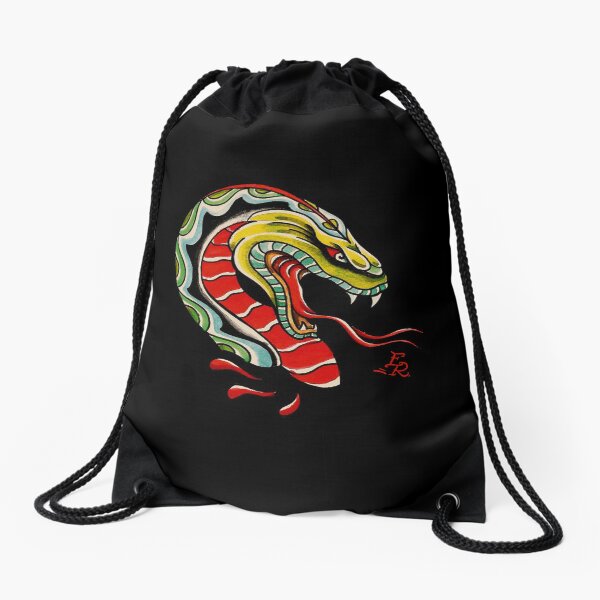 snake tattoo Drawstring Bag