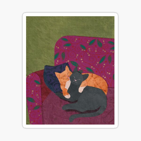 Two Cats Cuddle on a Loveseat Sticker