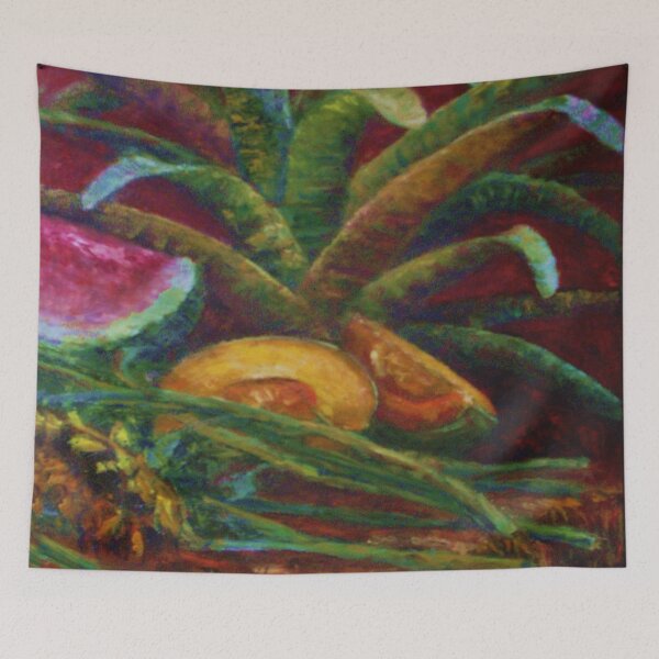 Item preview, TROPICAL ARCHING BROMELIAD & CANTALOUPE, WATERMELON STILL LIFE designed and sold by sharlesart.