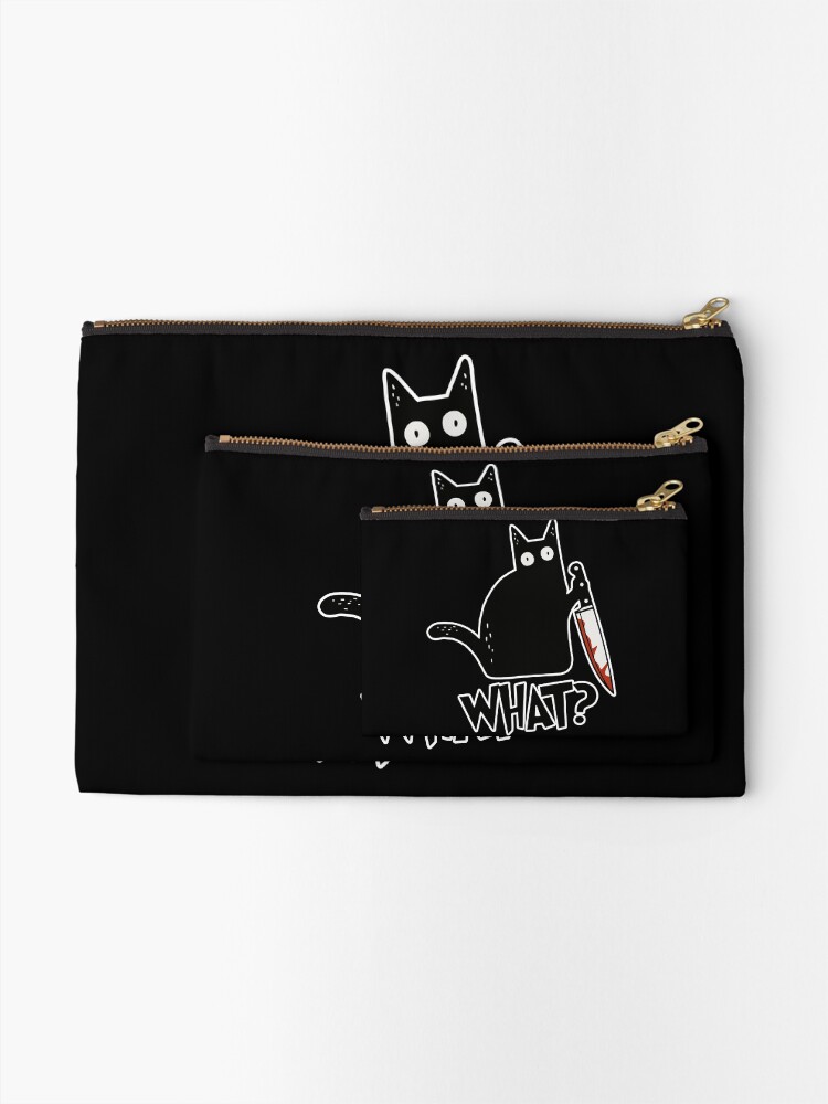 Alternate view of Cat What? Murderous Black Cat With Knife Gift Premium Zipper Pouch