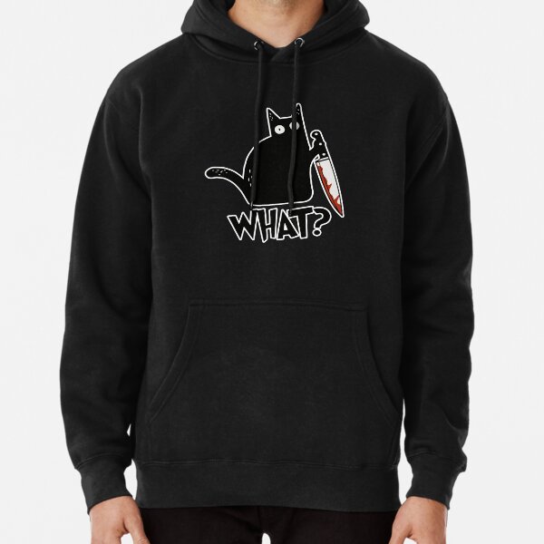  Cat What? Murderous Black Cat With Knife Gift Premium Pullover Hoodie