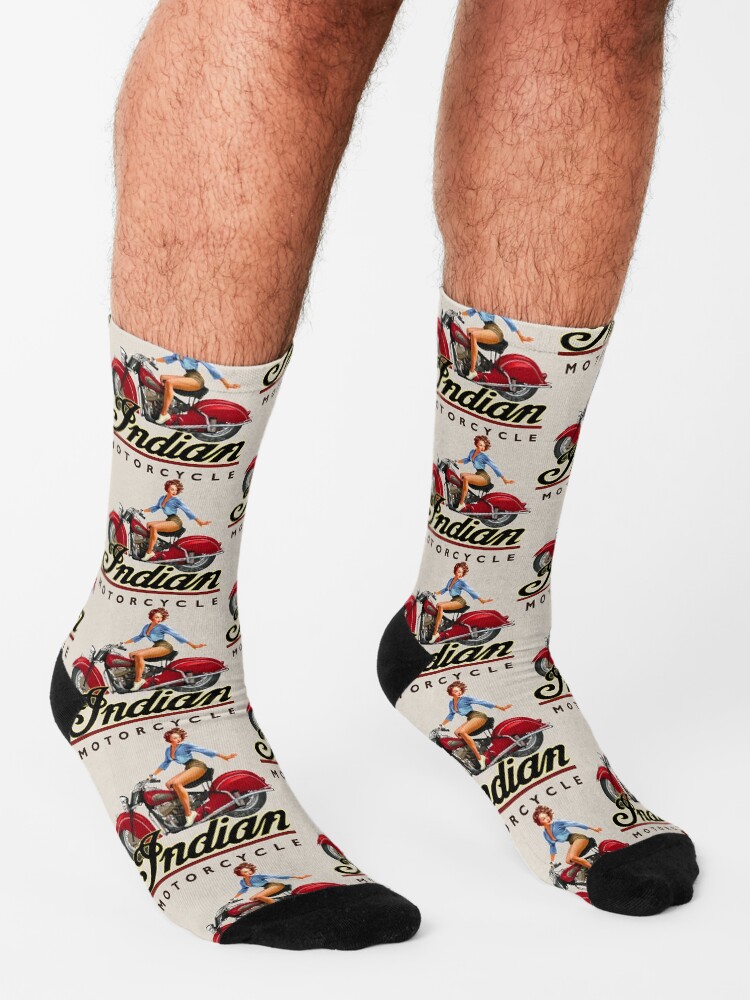 "Hot Biker Babe Rides Out on a Vintage Indian Motorcycle" Socks by