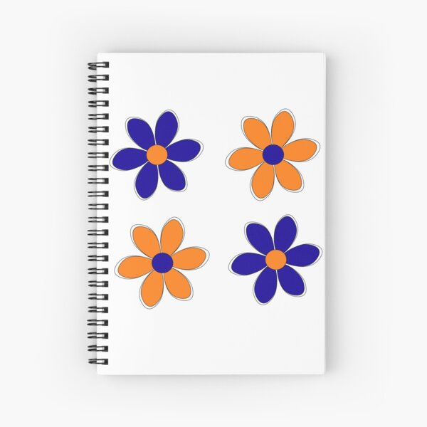 Blue and Orange Flowers - School Colors Spiral Notebook