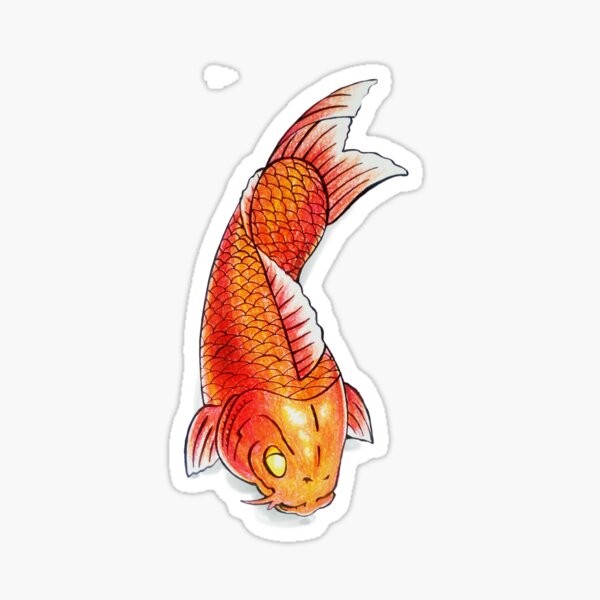 Pez Koi de la suerte, color naranja tipo tatuaje Pegatina
