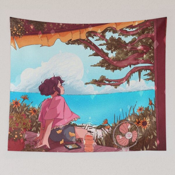 Item preview, Girl enjoying a Summer breeze on a sunny day in the shade designed and sold by MindChirp.