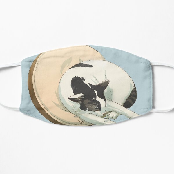 Sleeping Cat White with Grey Tabby Spots Small Mask