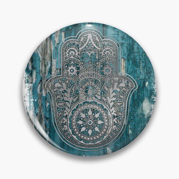 Item preview, Silver Hamsa Hand  On Turquoise Wood  designed and sold by maryedenoa.