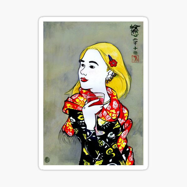 Utamaro Girl with Wine Sticker