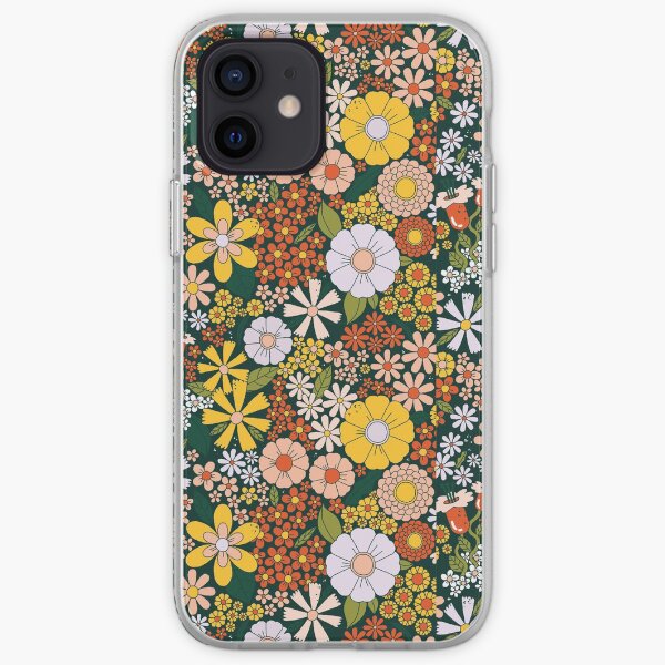 retro 70s green flower pattern iPhone Soft Case