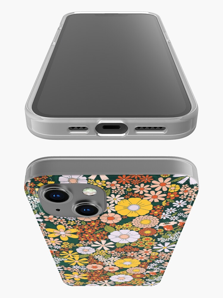 Alternate view of retro 70s green flower pattern iPhone Case