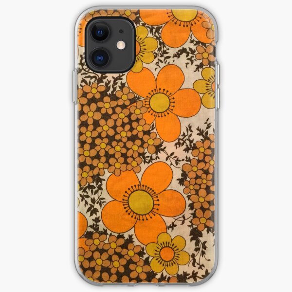 60s 70s orange floral pattern iPhone Soft Case