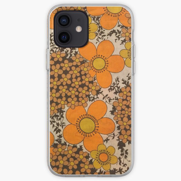 60s 70s orange floral pattern iPhone Soft Case